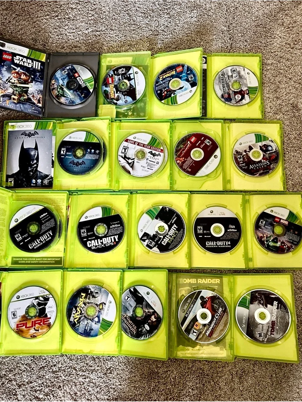 XBOX 360 Video Game Lot - LEGO , Call of Duty , Tomb Raider , FIFA , Motorcross